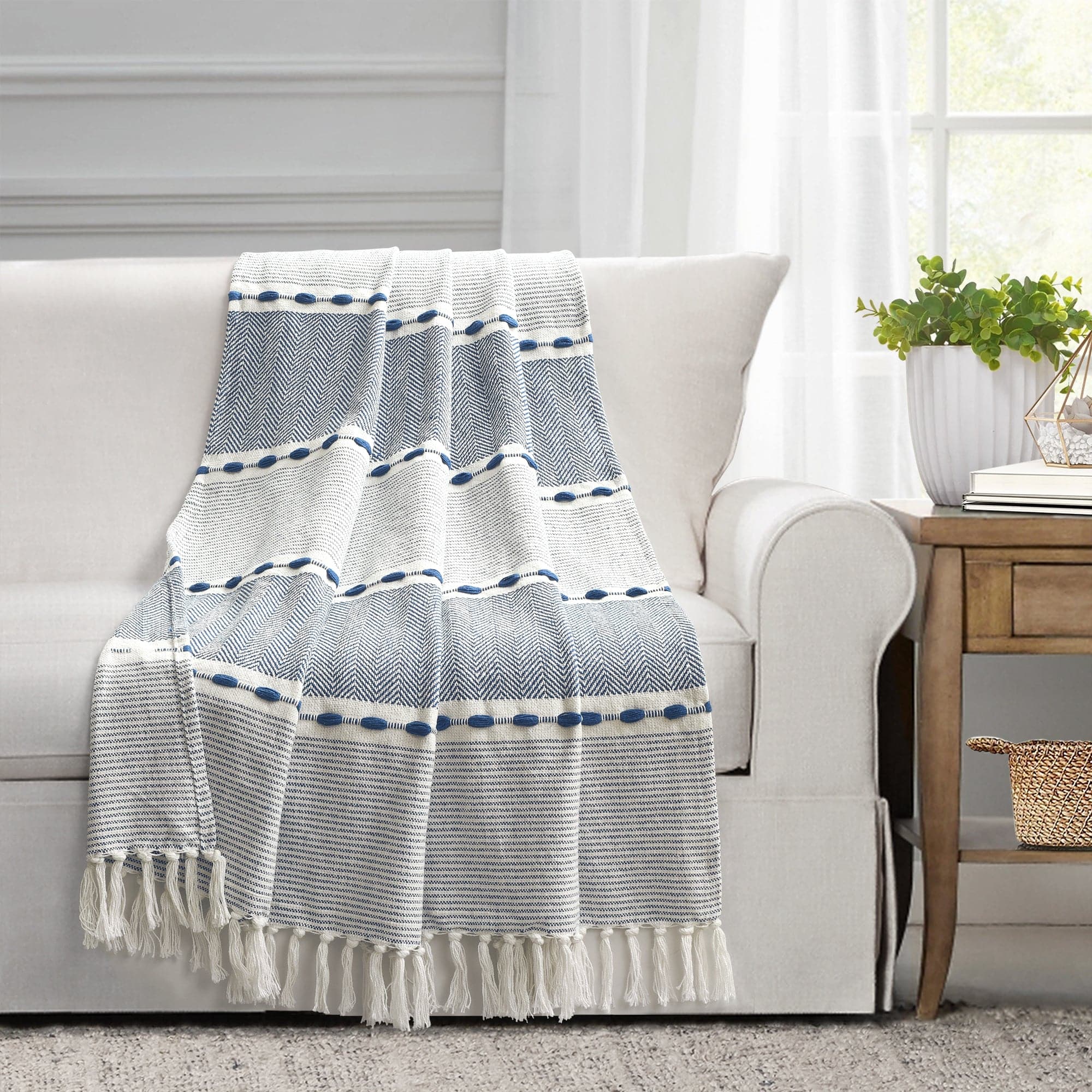 Herringbone Stripe Yarn Dyed Cotton Woven Tassel Throw-Tolkye