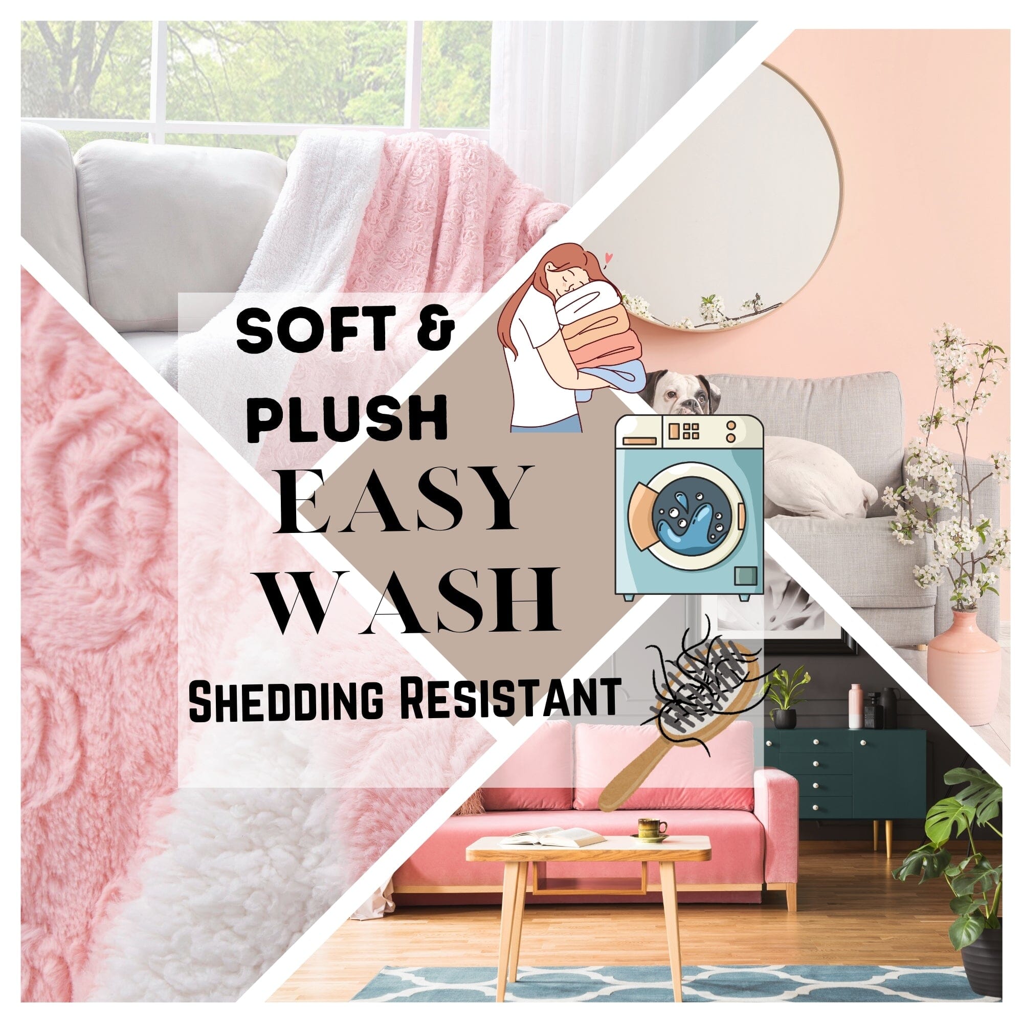 Luxury Blossom Pink Rose Buds Pink Sherpa Backside Faux Fur Throw Blanket