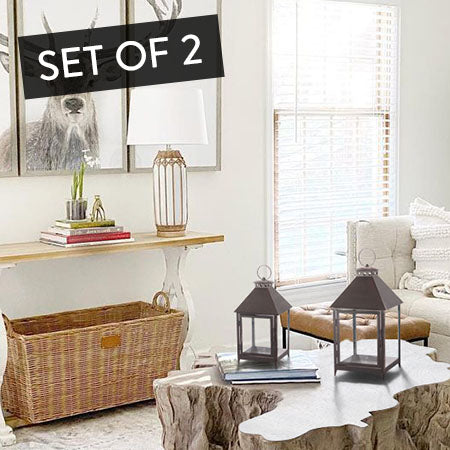 Oil Rubbed Iron Lanterns, Set of 2