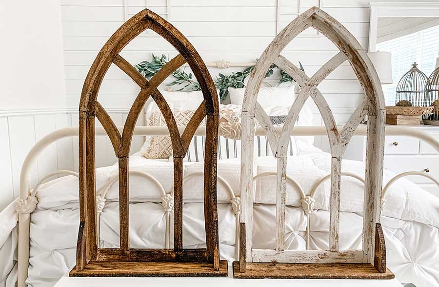 Wood Cathedral Window with Shelf, Pick Your Color
