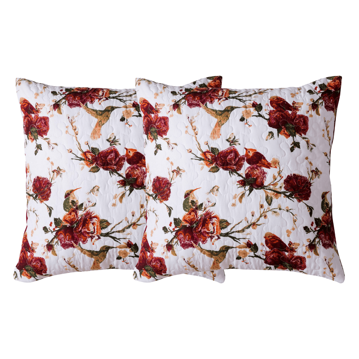 Floral Hummingbirds Burgundy White Vintage Rose Garden Cushion Covers / Euro Sham
