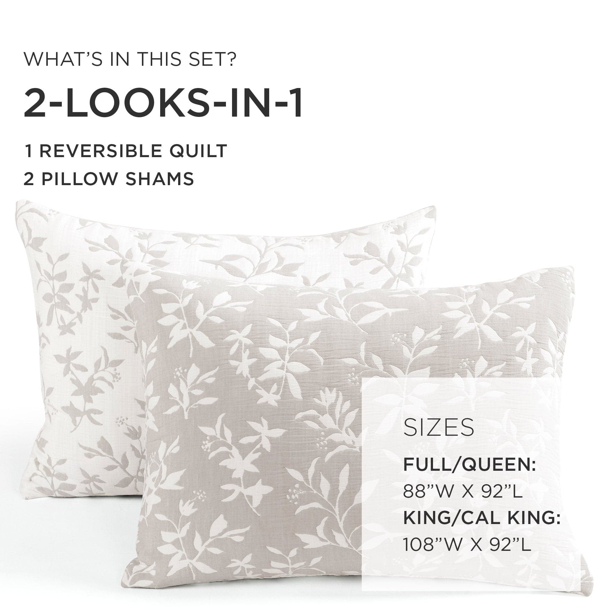 Floral Jacquard Reversible Soft Matelassé 3 Piece Quilt Set-Tolkye