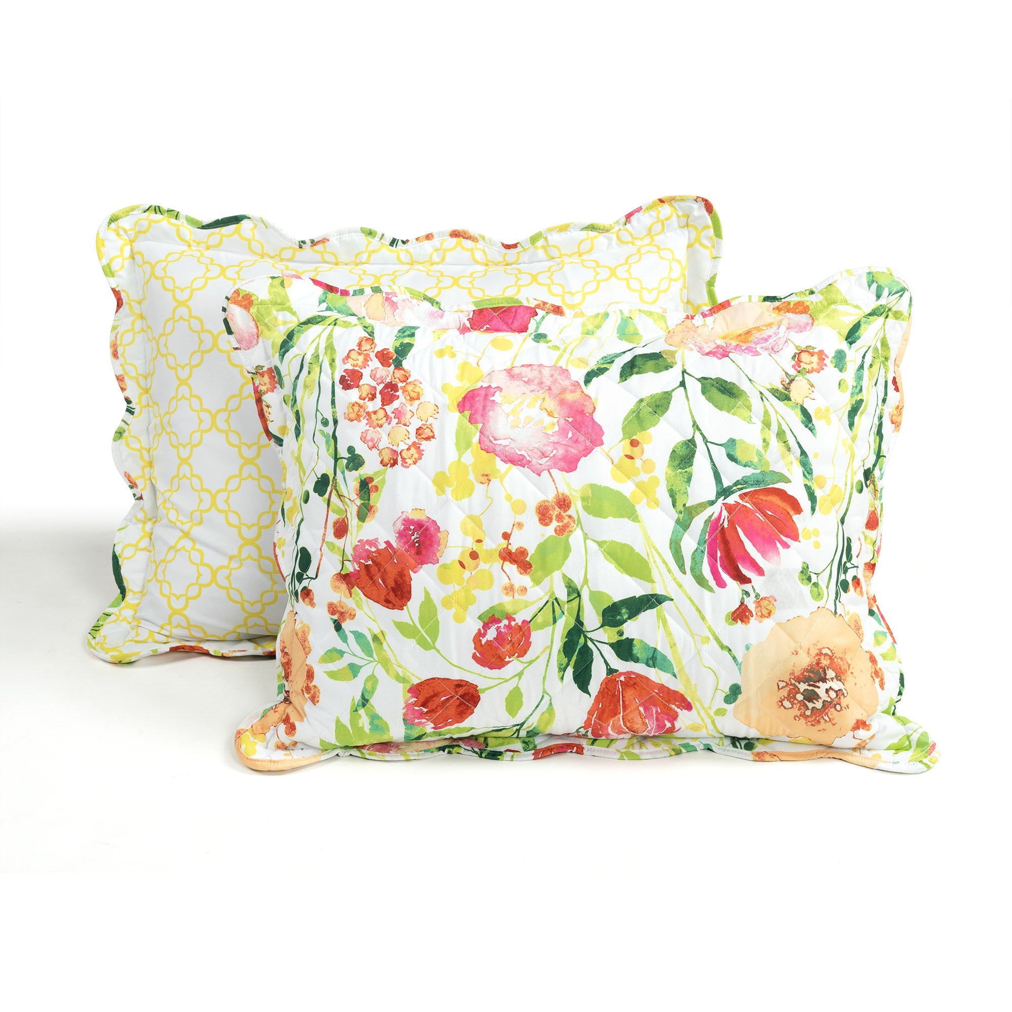 Leilani Watercolor Scallop Edged Floral 3 Piece Quilt Set-Tolkye