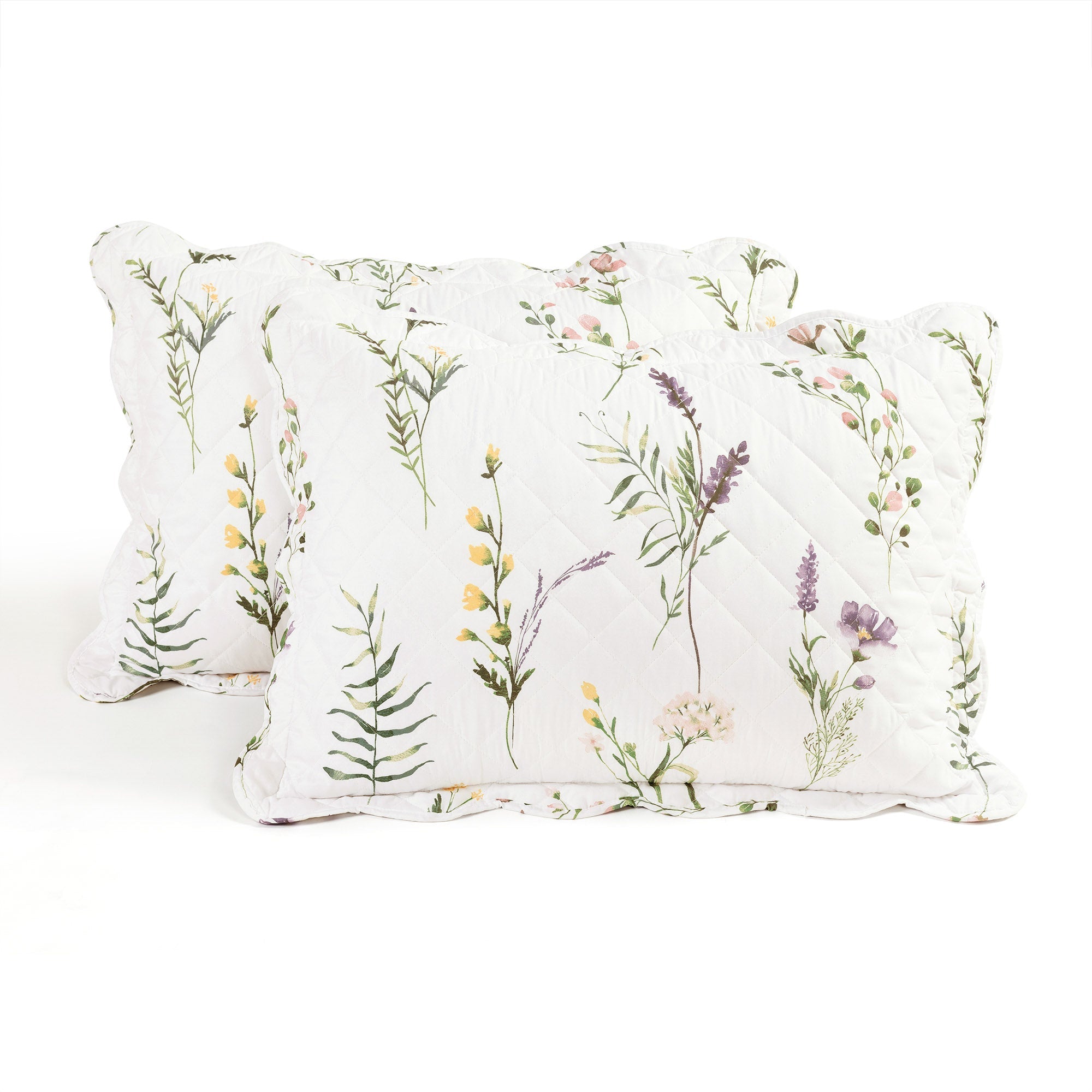 Watercolor Wildflower Scallop Edge Floral 3 Piece Quilt Set-Tolkye