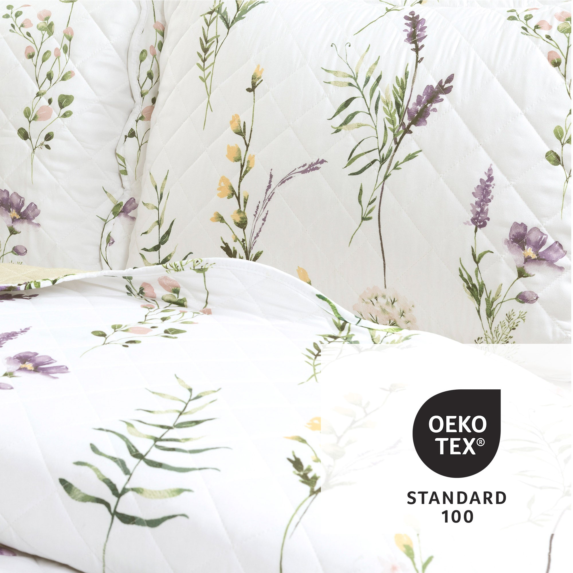Watercolor Wildflower Scallop Edge Floral 3 Piece Quilt Set-Tolkye