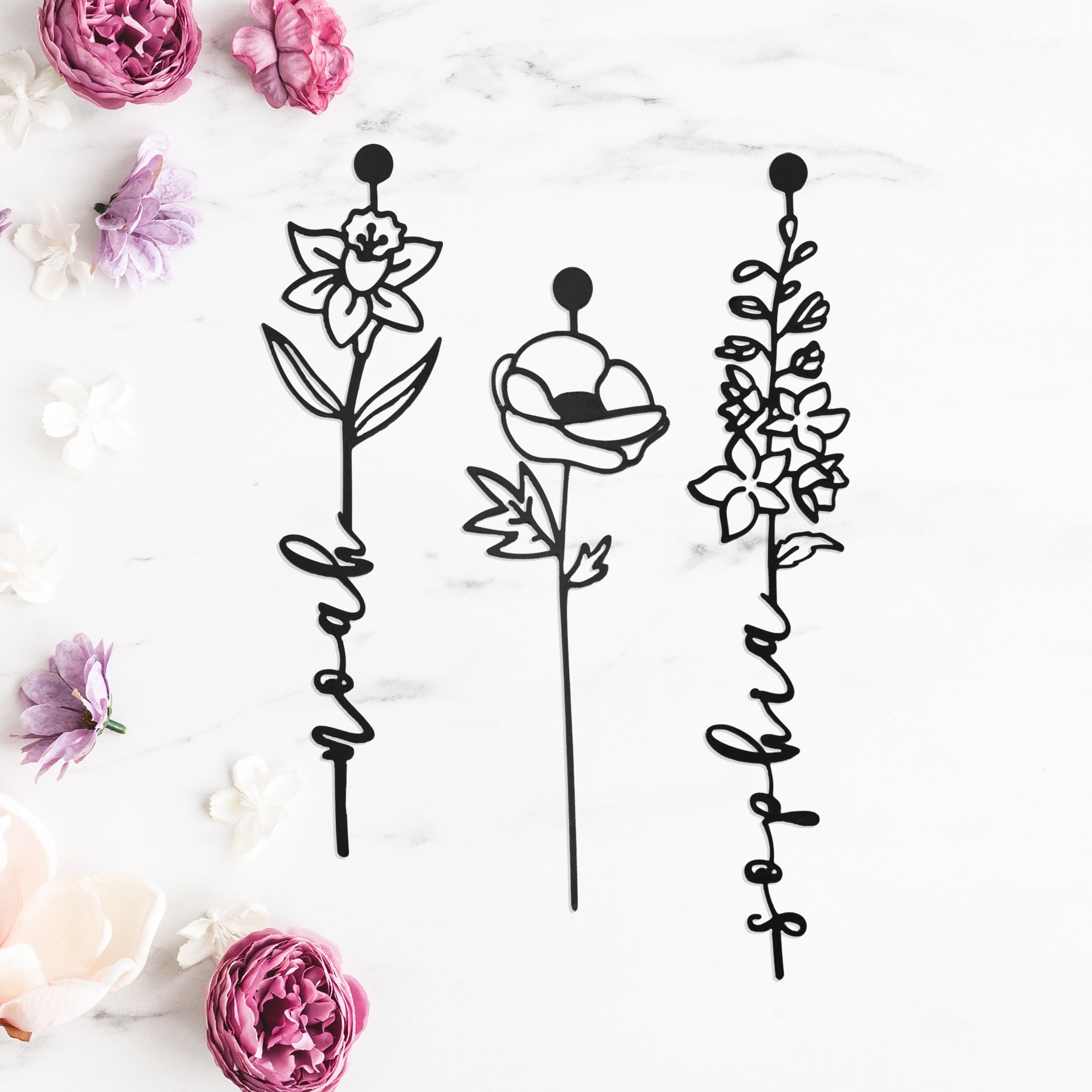 Birth Month Flowers - 3 pack - Family Name Sign Mother's Day Gift