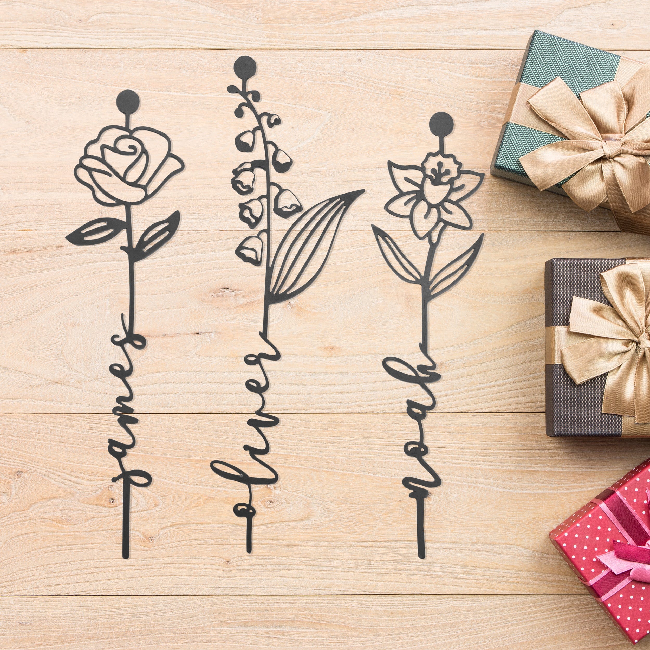 Birth Month Flowers - 3 pack - Family Name Sign Mother's Day Gift