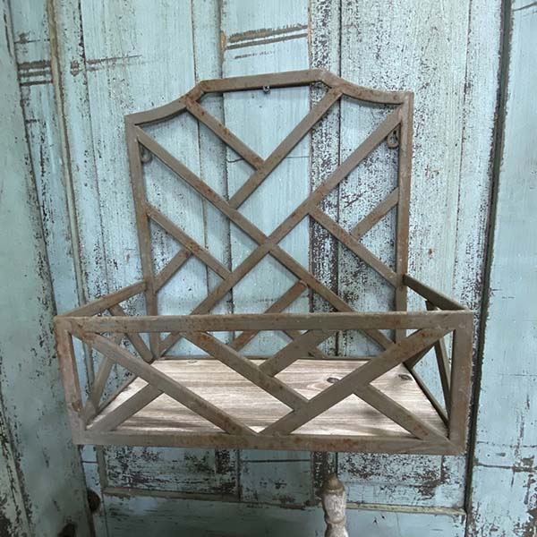 Distressed Lattice Planter Wall Shelf
