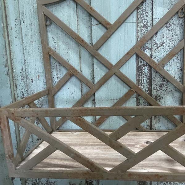 Distressed Lattice Planter Wall Shelf