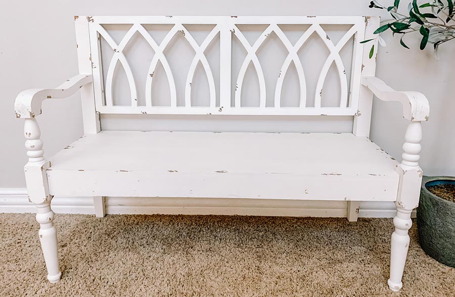White Wooden Cross Back Bench