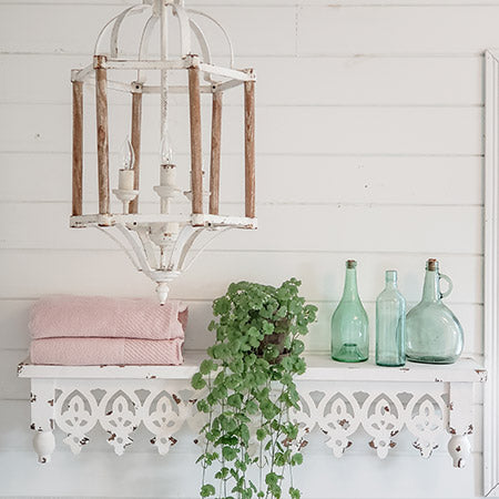 45.5 Inch French Country Distressed Wooden Shelf