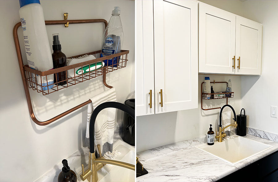 Copper Finish Wall Basket with Towel Bar