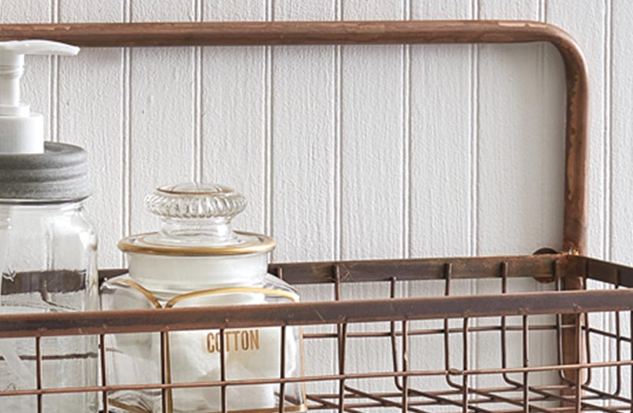 Copper Finish Wall Basket with Towel Bar