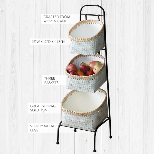 41.5 Inch Tall Three Tier Cane Basket Stand