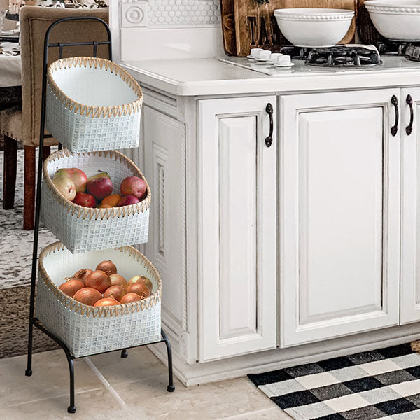 41.5 Inch Tall Three Tier Cane Basket Stand