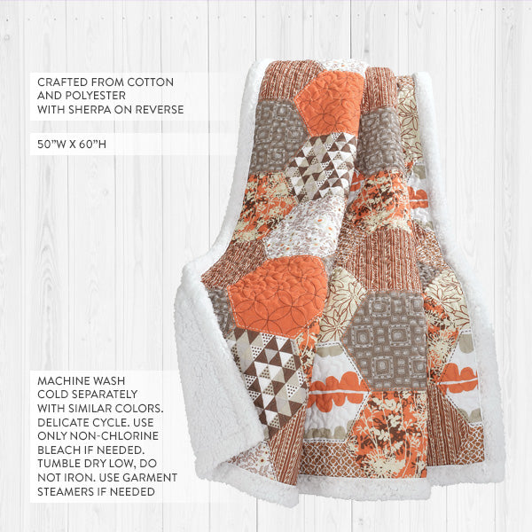 Fall Farmhouse Sherpa Quilt Inspired Throw Blanket