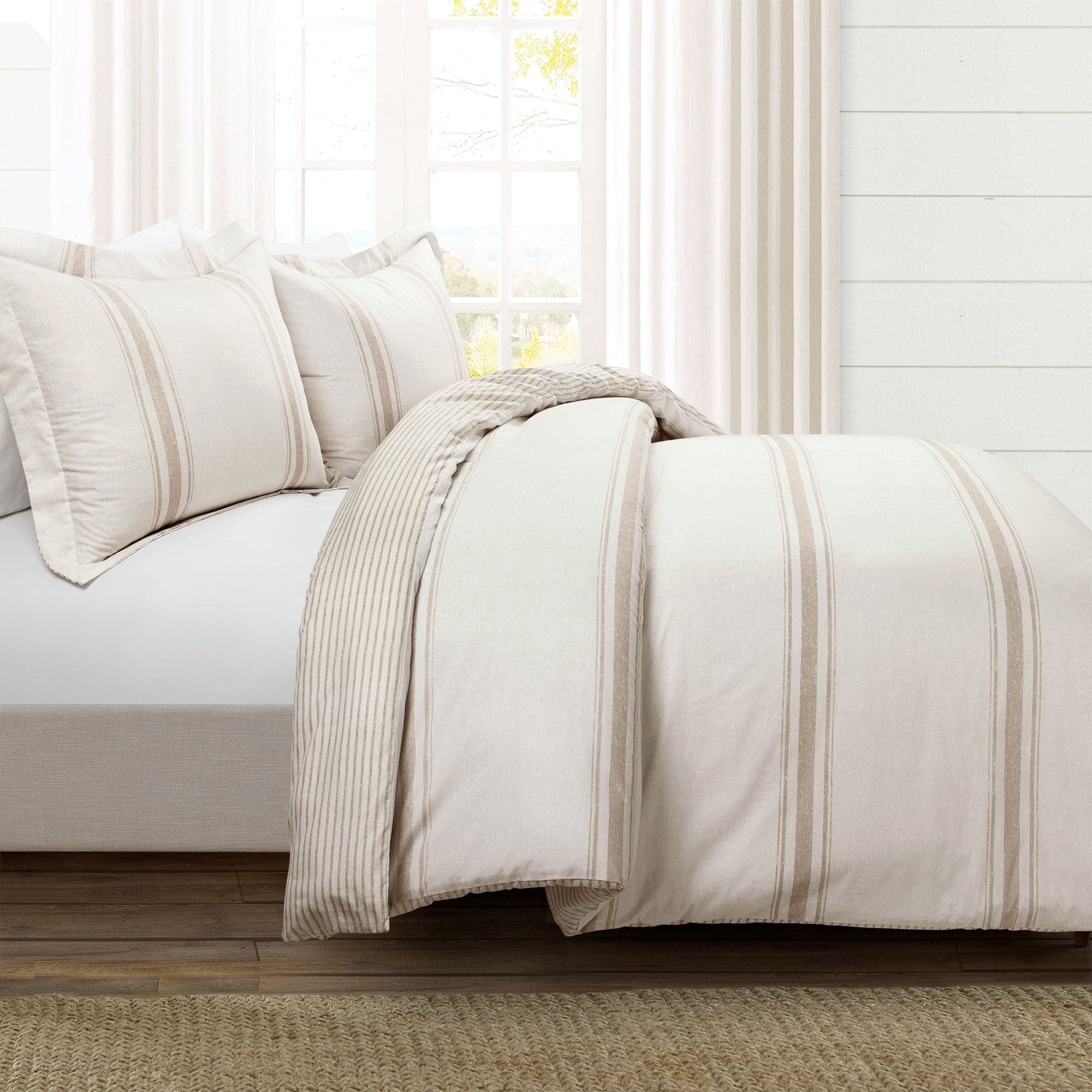Farmhouse Stripe 100% Cotton Duvet Cover Set-Tolkye