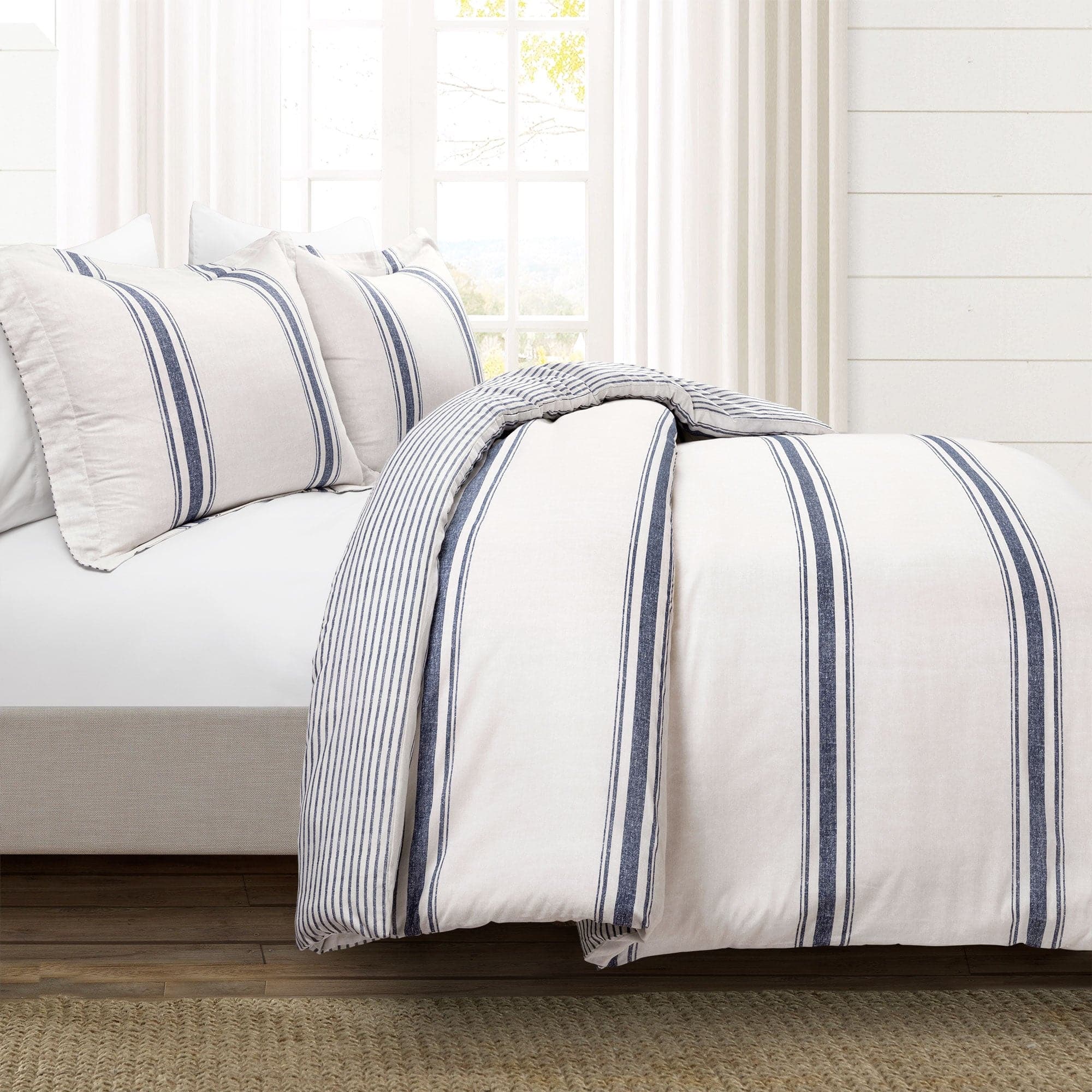 Farmhouse Stripe 100% Cotton Duvet Cover Set-Tolkye