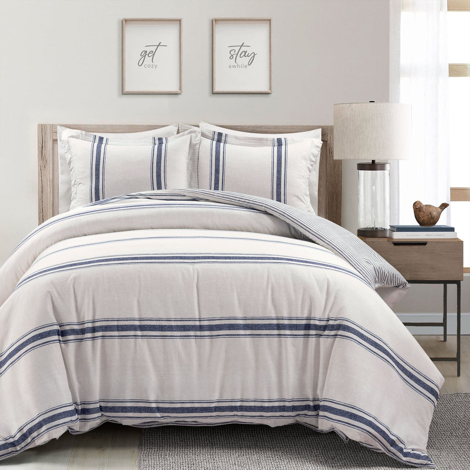 Farmhouse Stripe 100% Cotton Duvet Cover Set-Tolkye