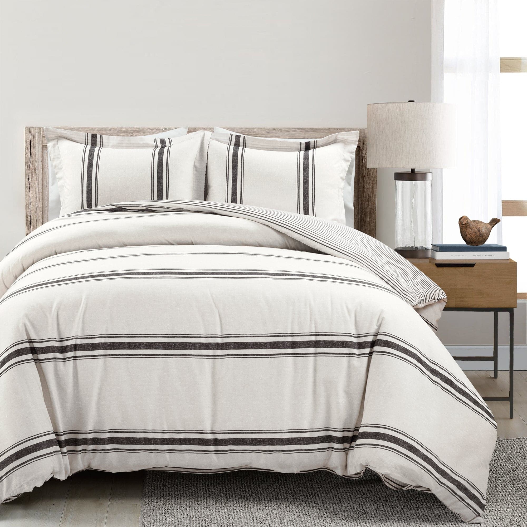 Farmhouse Stripe 100% Cotton Duvet Cover Set-Tolkye