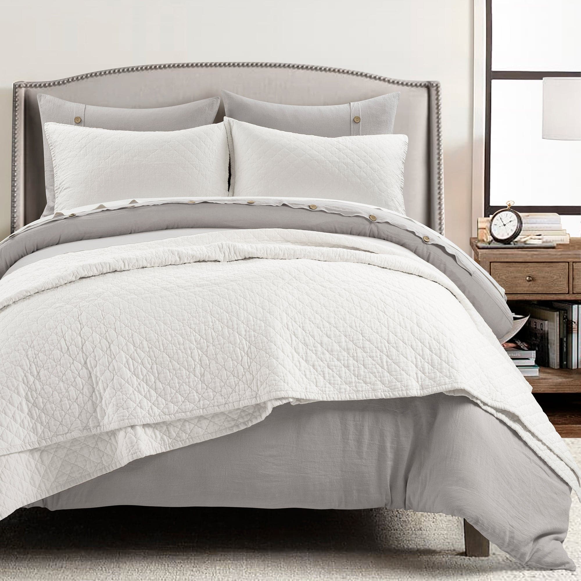 Belgian Flax Linen Rich Cotton Blend Quilt 3 Piece Set-Tolkye