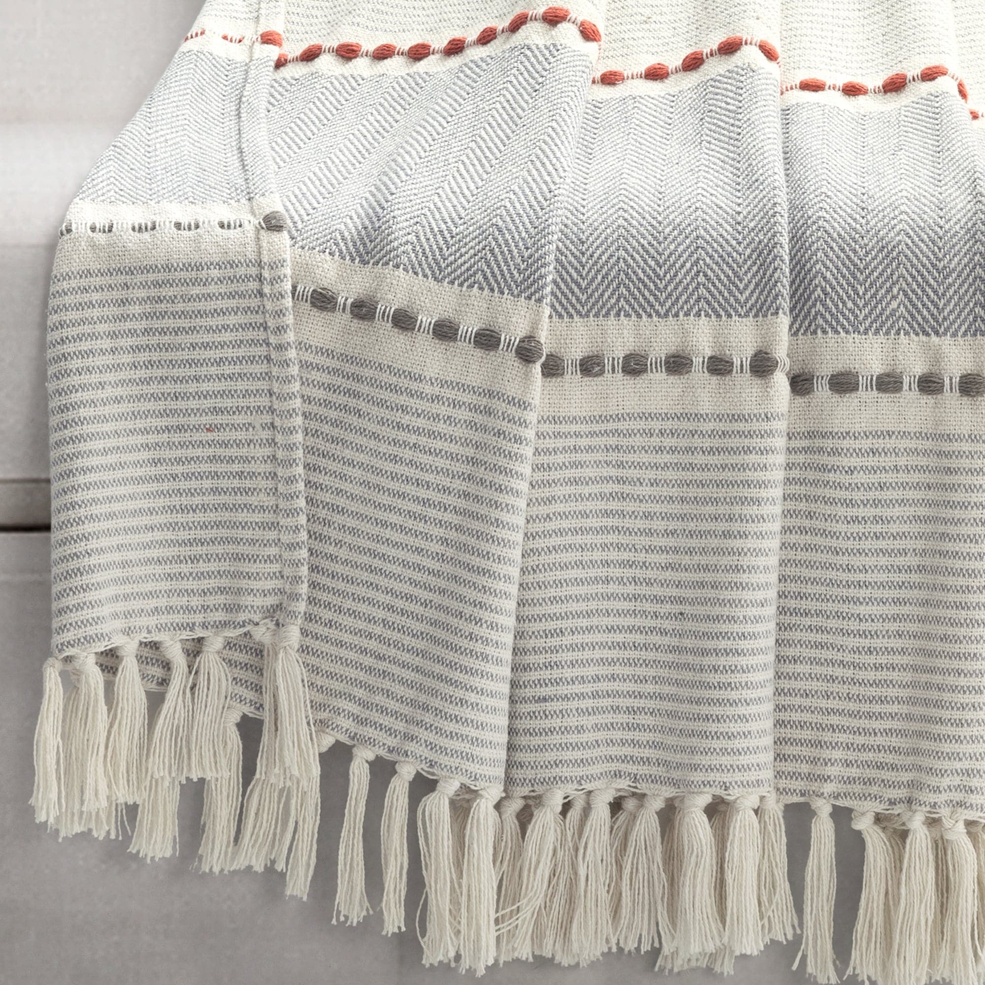 Herringbone Stripe Yarn Dyed Cotton Woven Tassel Throw-Tolkye