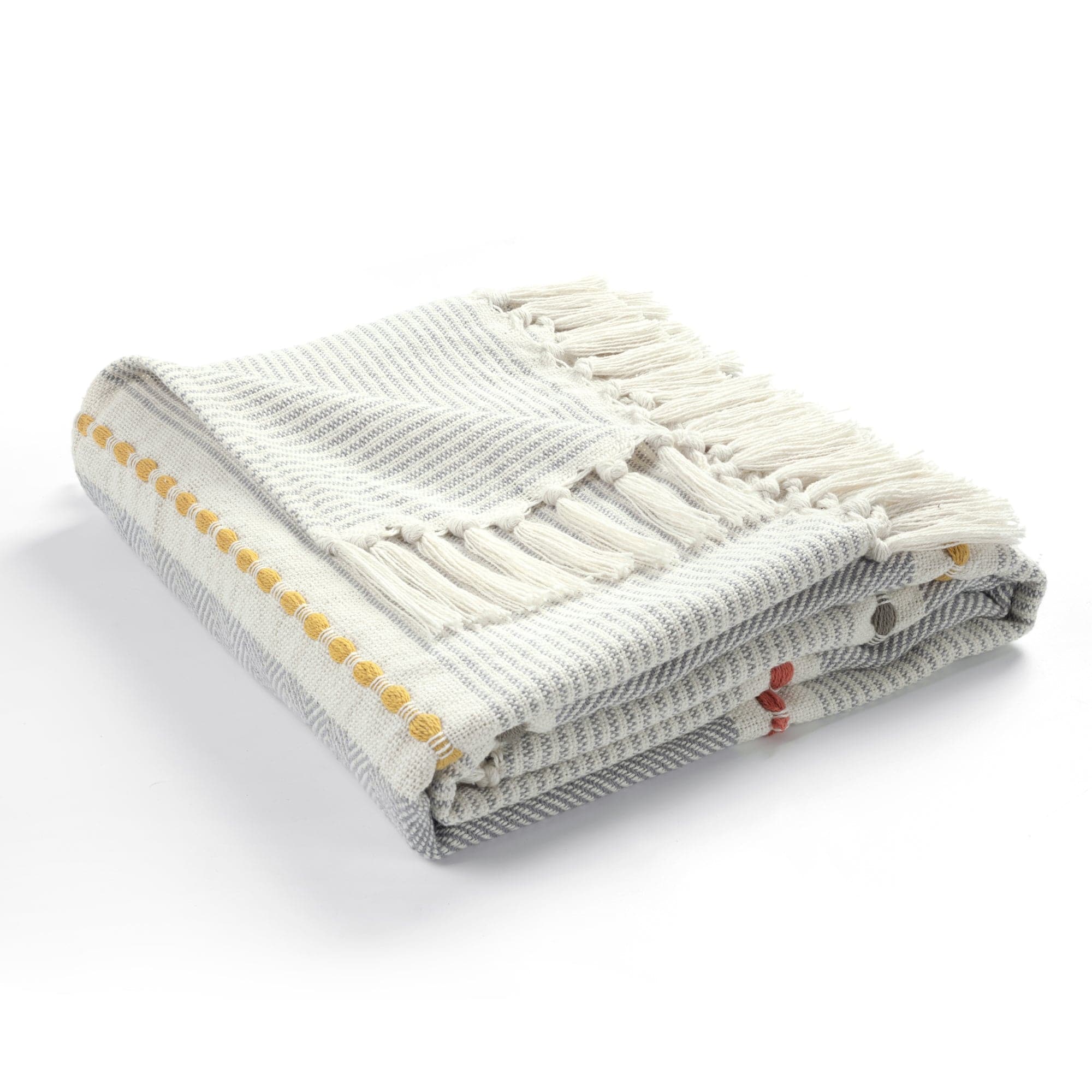 Herringbone Stripe Yarn Dyed Cotton Woven Tassel Throw-Tolkye