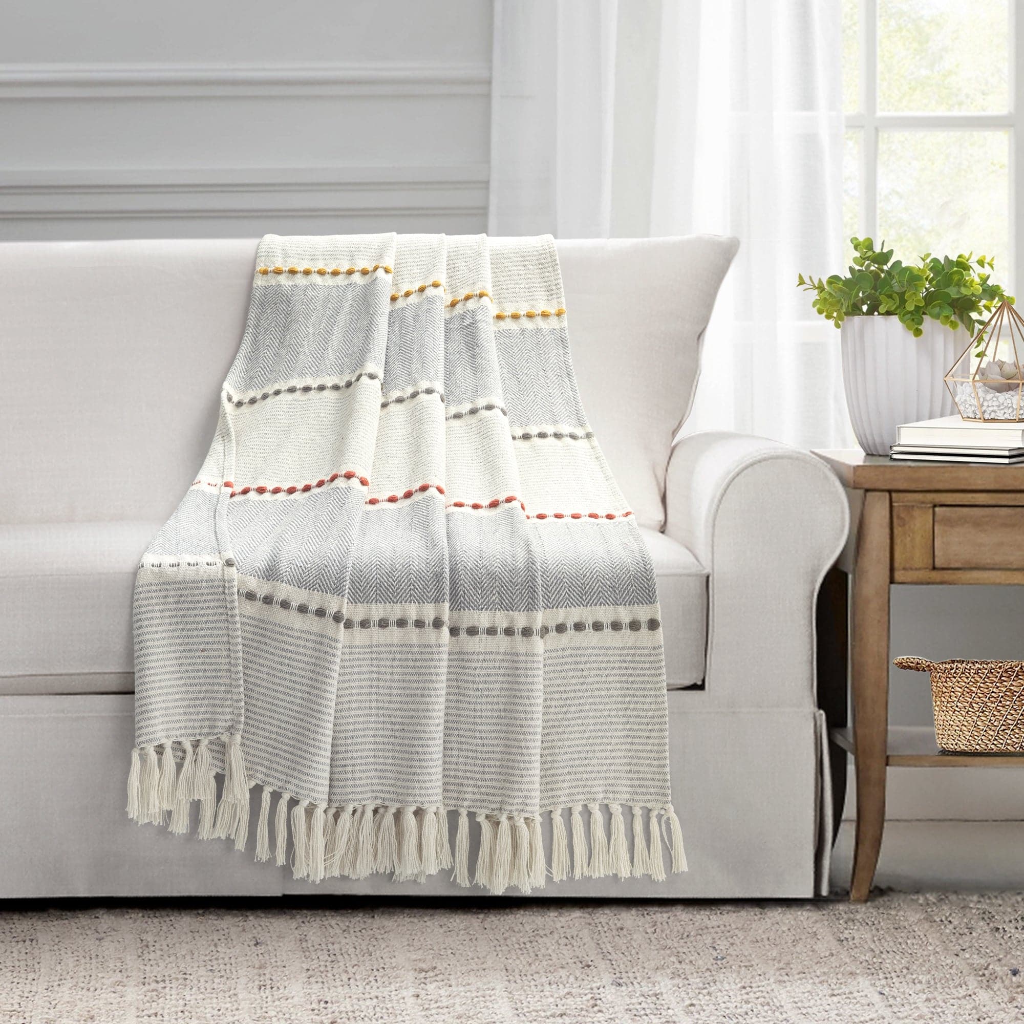 Herringbone Stripe Yarn Dyed Cotton Woven Tassel Throw-Tolkye