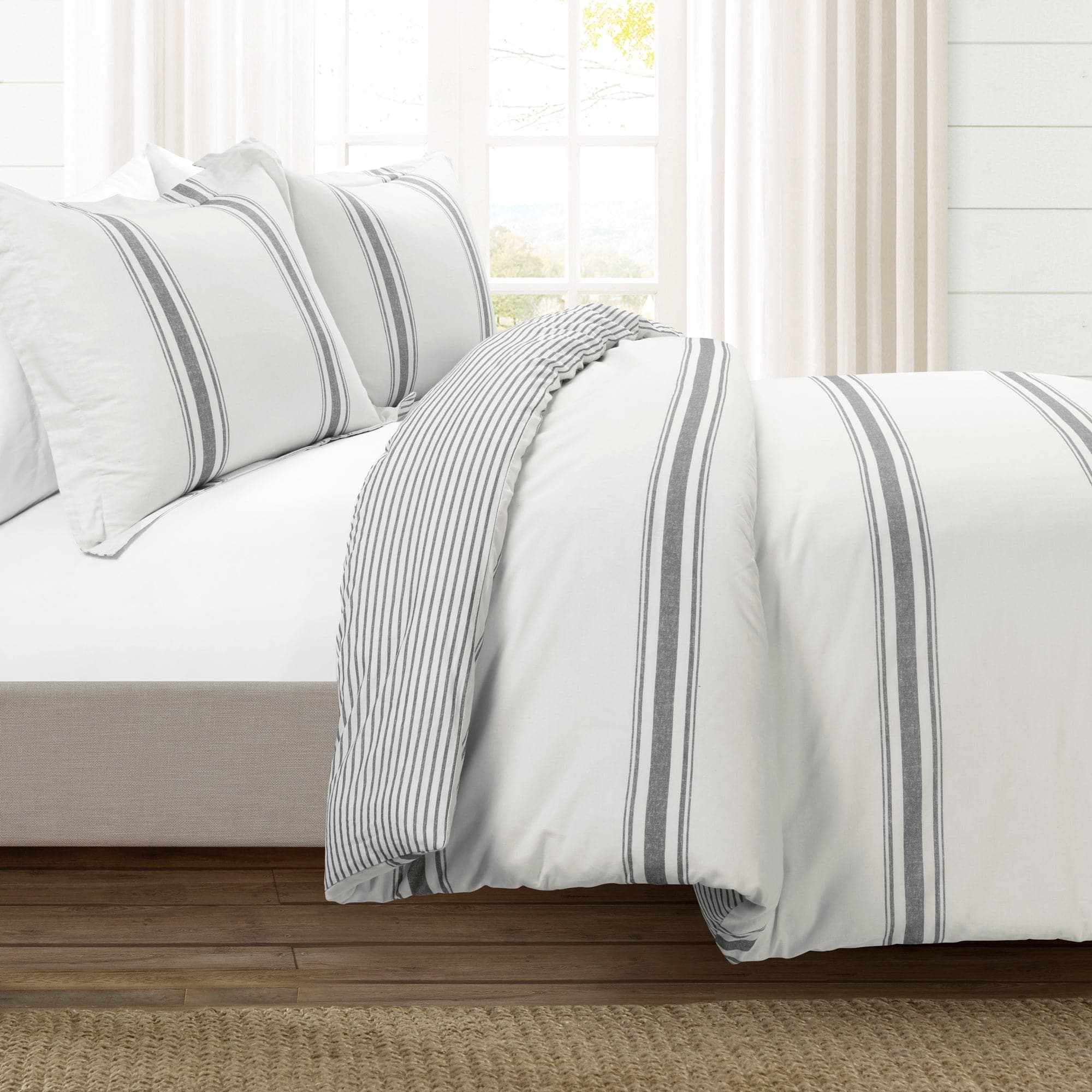 Farmhouse Stripe 100% Cotton Duvet Cover Set-Tolkye