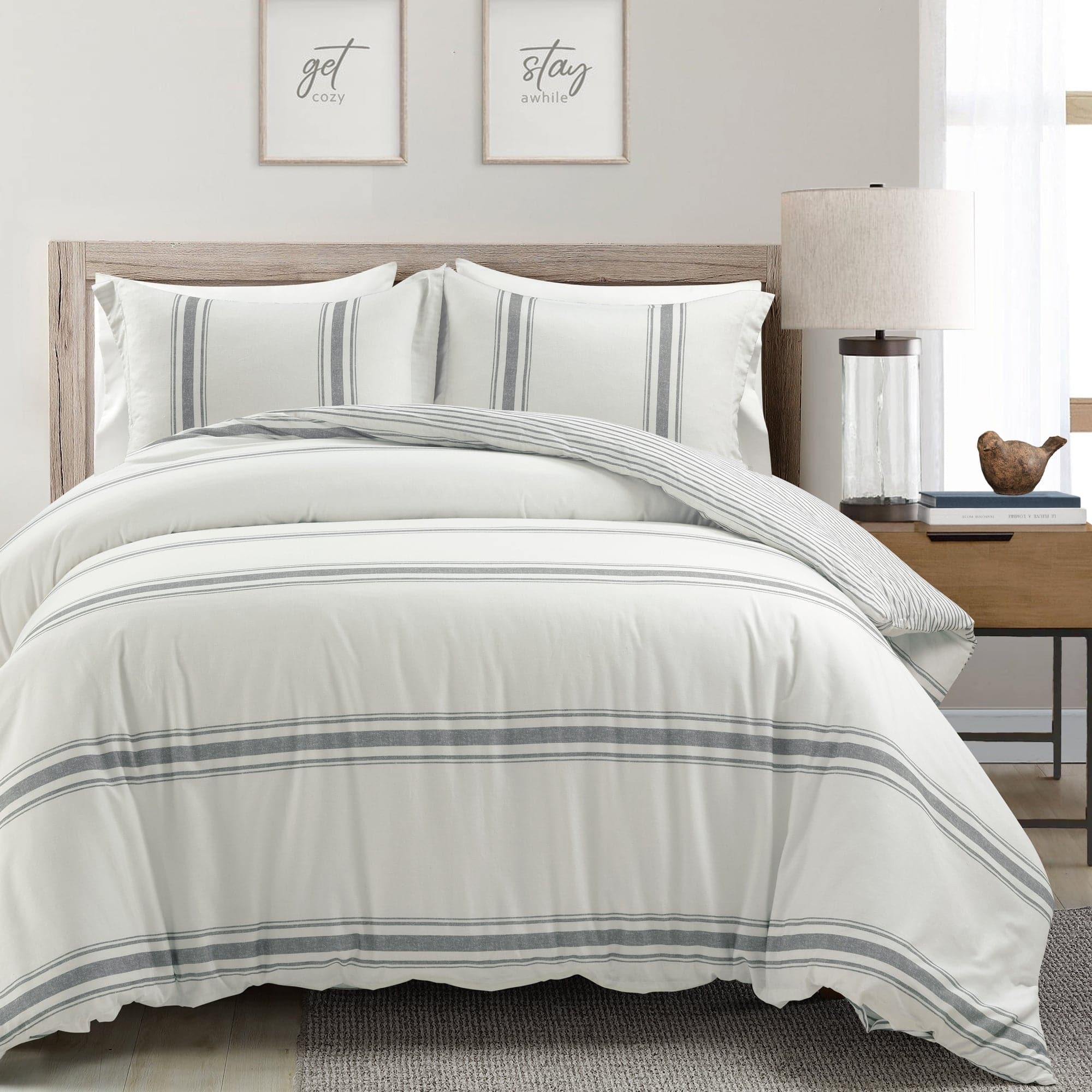 Farmhouse Stripe 100% Cotton Duvet Cover Set-Tolkye