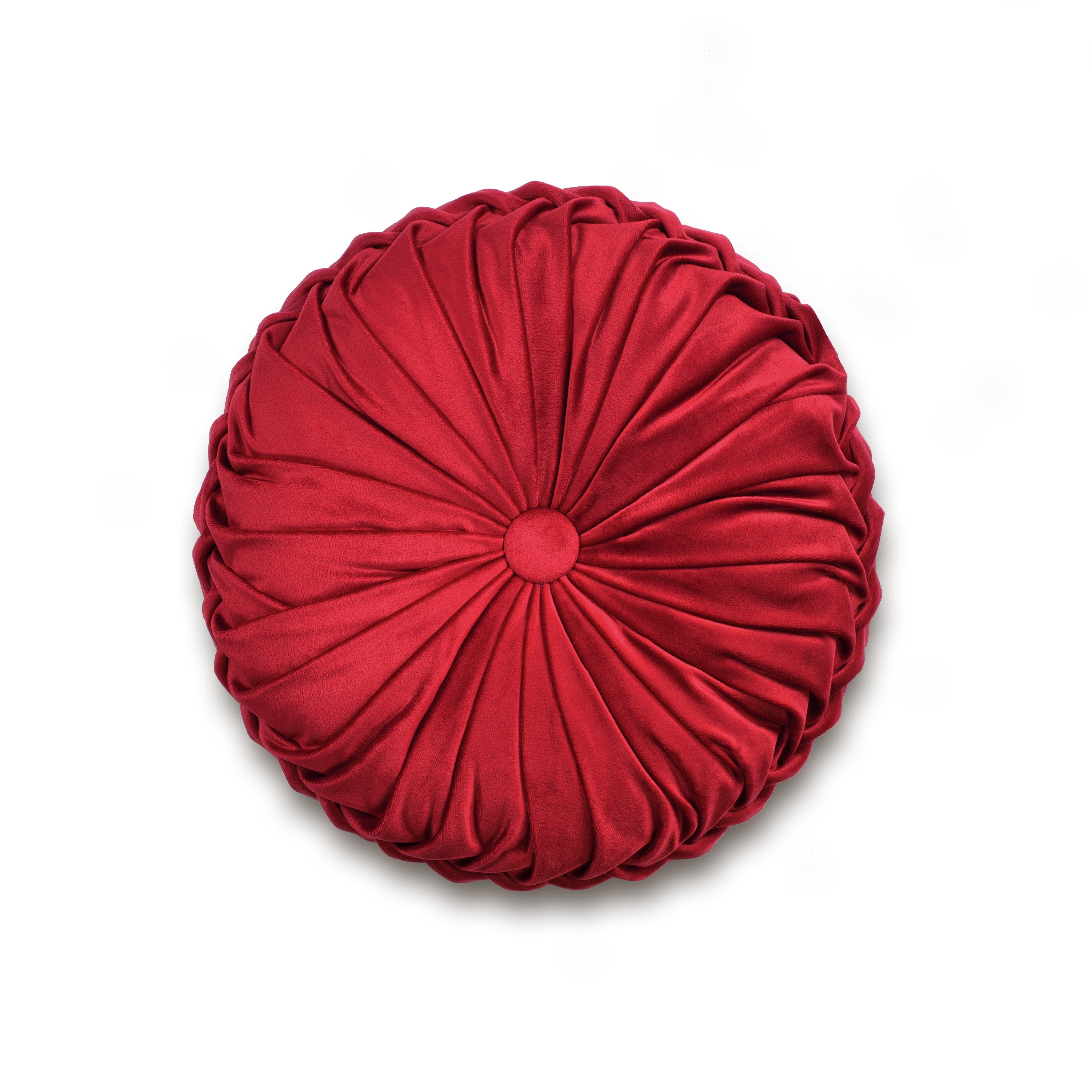 Round Pleated Soft Velvet Throw Pillow-Tolkye