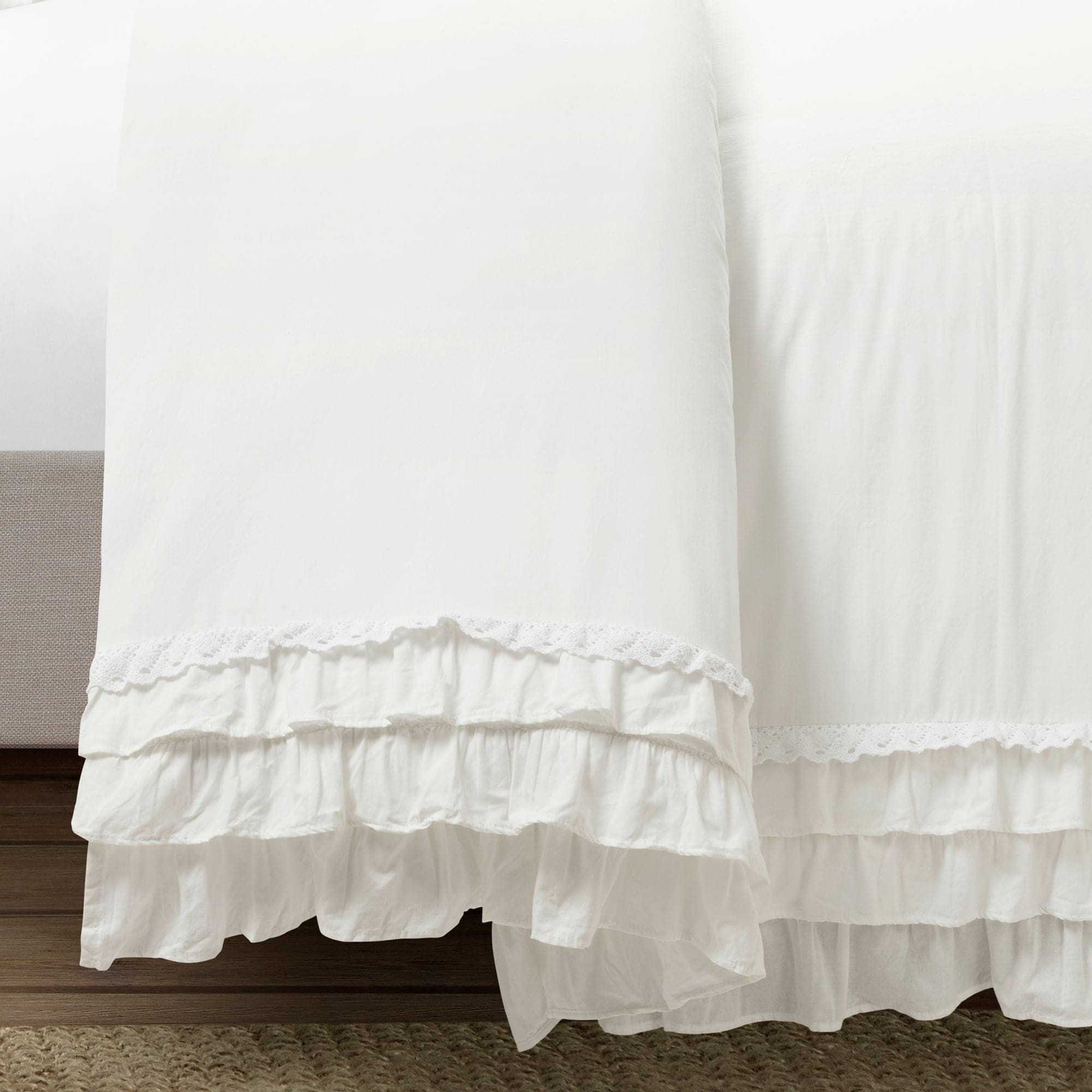 Ella Ruffle Lace 100% Cotton Duvet Cover 3 Piece Set-Tolkye
