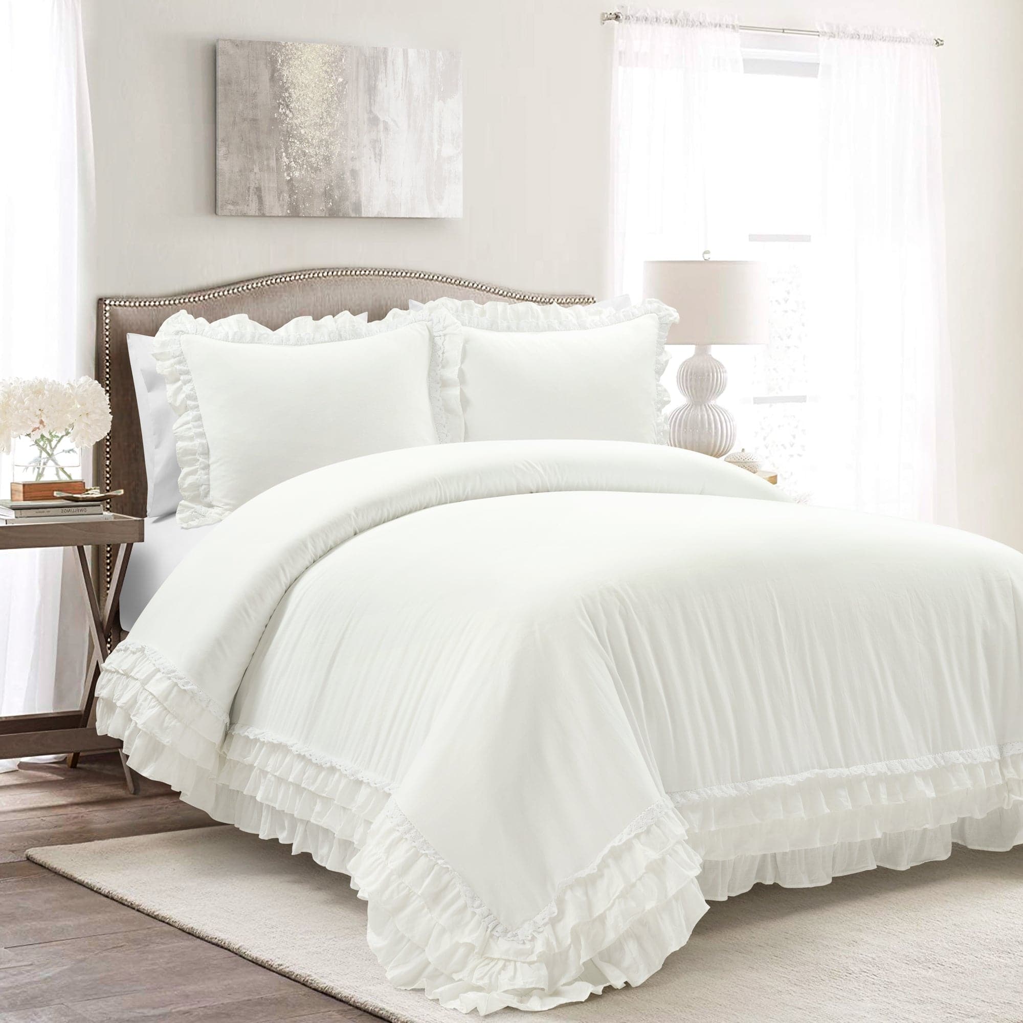 Ella Ruffle Lace 100% Cotton Duvet Cover 3 Piece Set-Tolkye