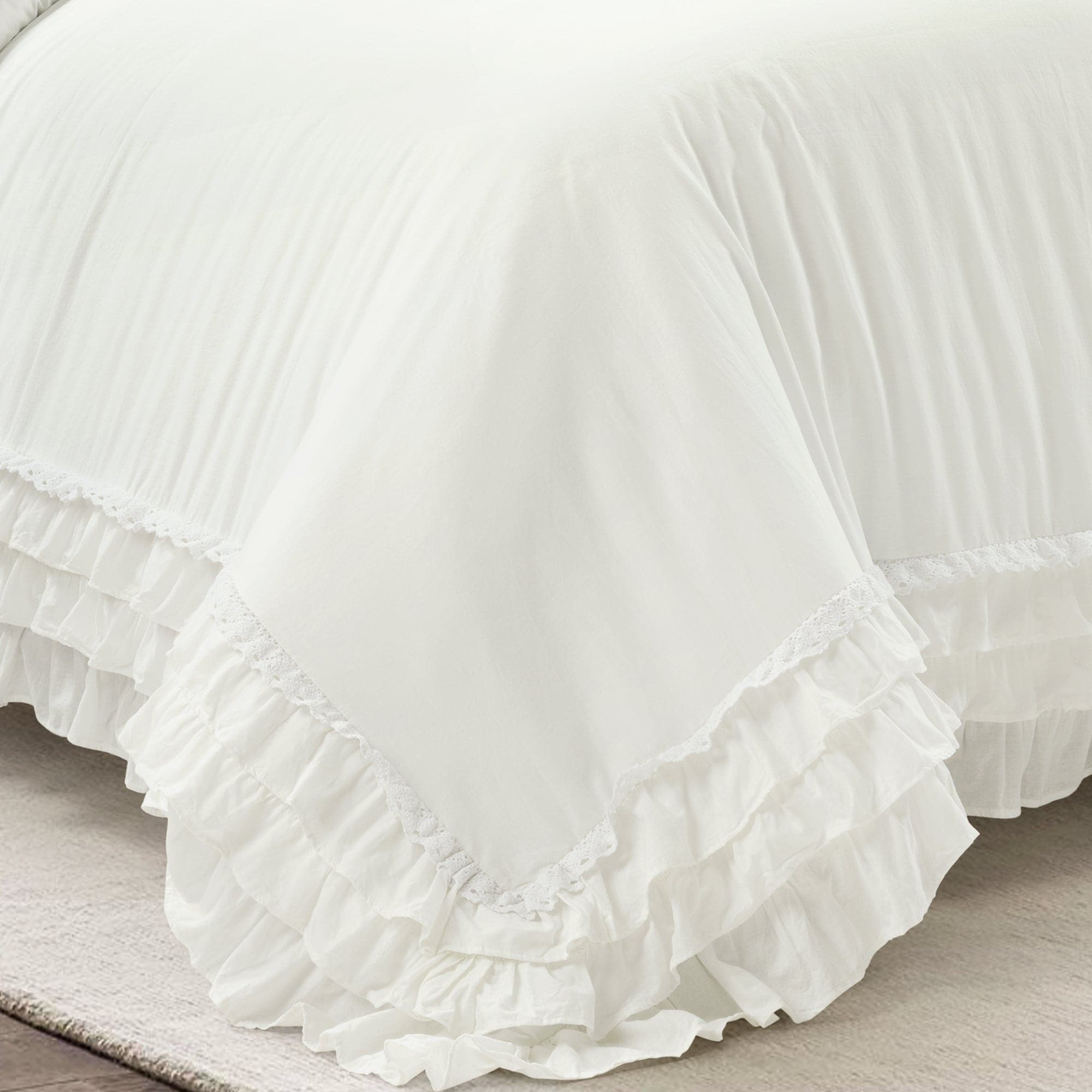 Ella Ruffle Lace 100% Cotton Duvet Cover 3 Piece Set-Tolkye