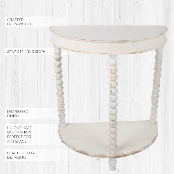 Whitewashed Half-Moon Accent Table