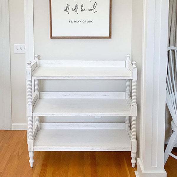 Whitewashed Spindle Table with Wooden Bins