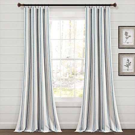 Farmhouse Stripe Yarn Dyed Cotton Window Curtain Panel Set, Pick Your Color