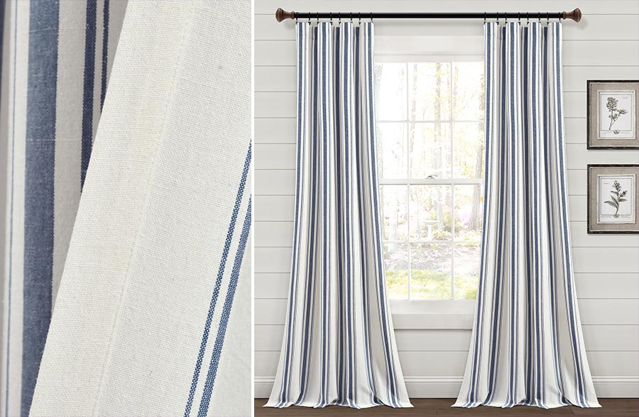 Farmhouse Stripe Yarn Dyed Cotton Window Curtain Panel Set, Pick Your Color