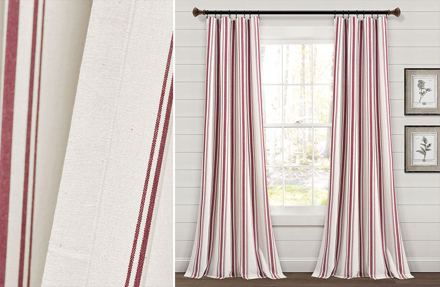 Farmhouse Stripe Yarn Dyed Cotton Window Curtain Panel Set, Pick Your Color
