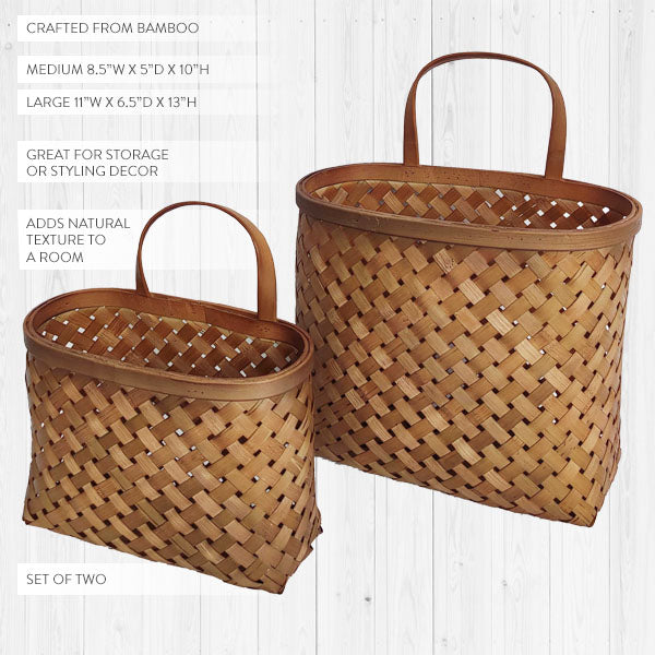 Woven Natural Hanging Baskets, Set of 2