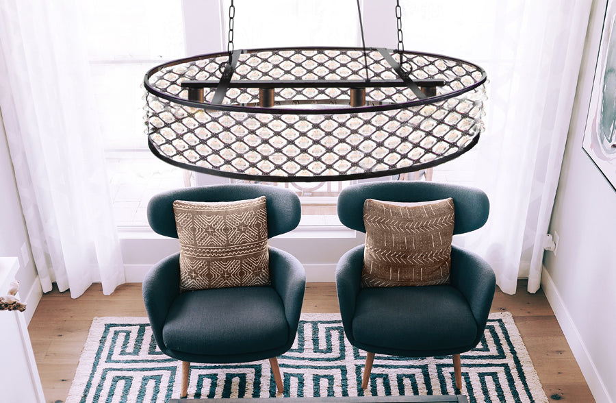 *HUGE* Crystal Embellished Oval Industrial Chandelier