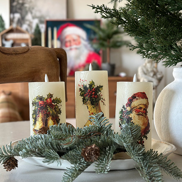 Christmas Decal LED Candles, Set of 3