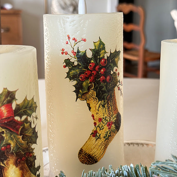 Christmas Decal LED Candles, Set of 3