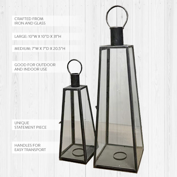 Geometric Iron Floor Lanterns, Set of 2