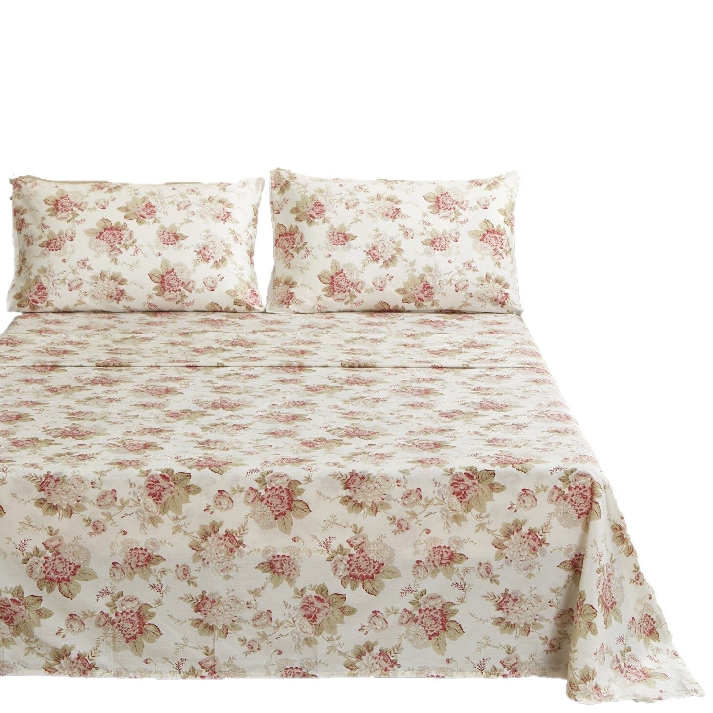 Hint of Mint Dainty Cottage Floral Roses Cotton Flat Sheet Only w/ Pillow Case