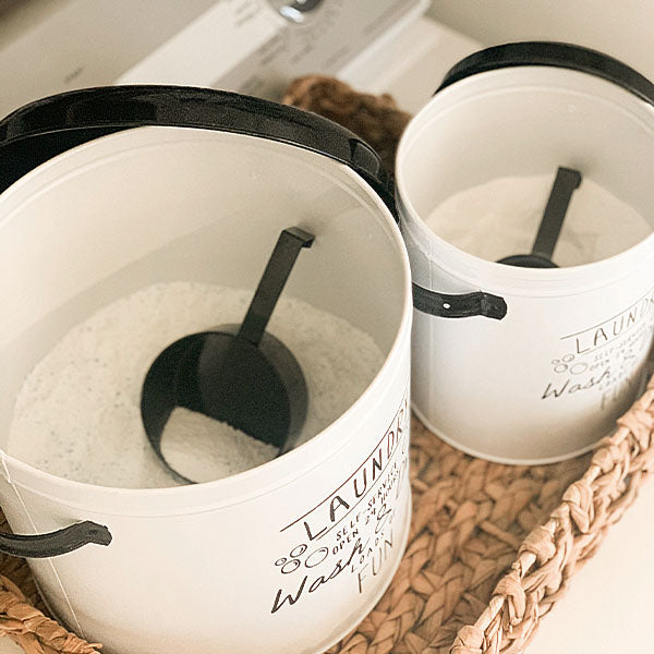 Metal Laundry Canisters with Scoops, Set of 2