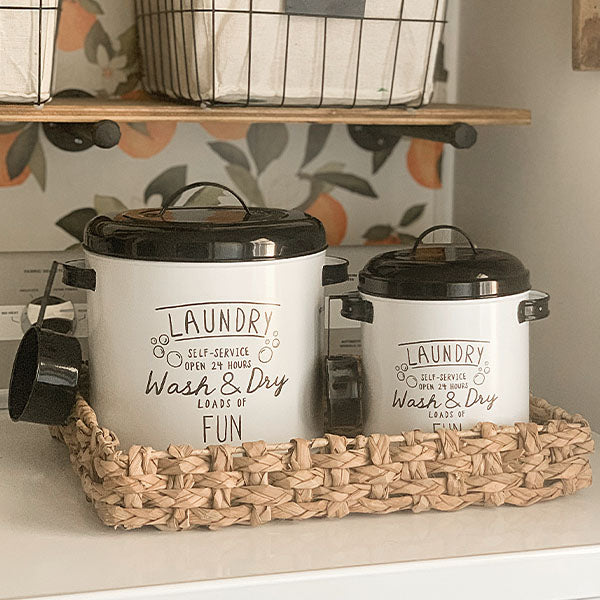 Metal Laundry Canisters with Scoops, Set of 2