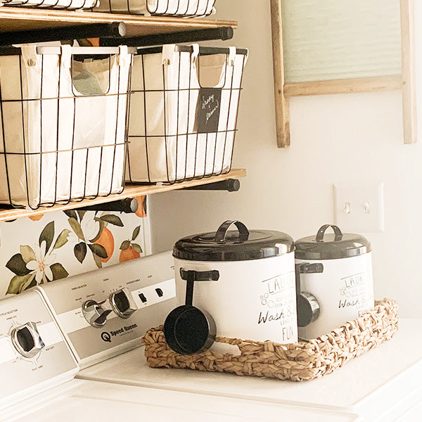 Metal Laundry Canisters with Scoops, Set of 2