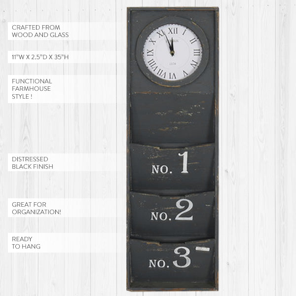 Distressed Wooden Wall Clock Organizer