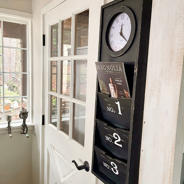 Distressed Wooden Wall Clock Organizer
